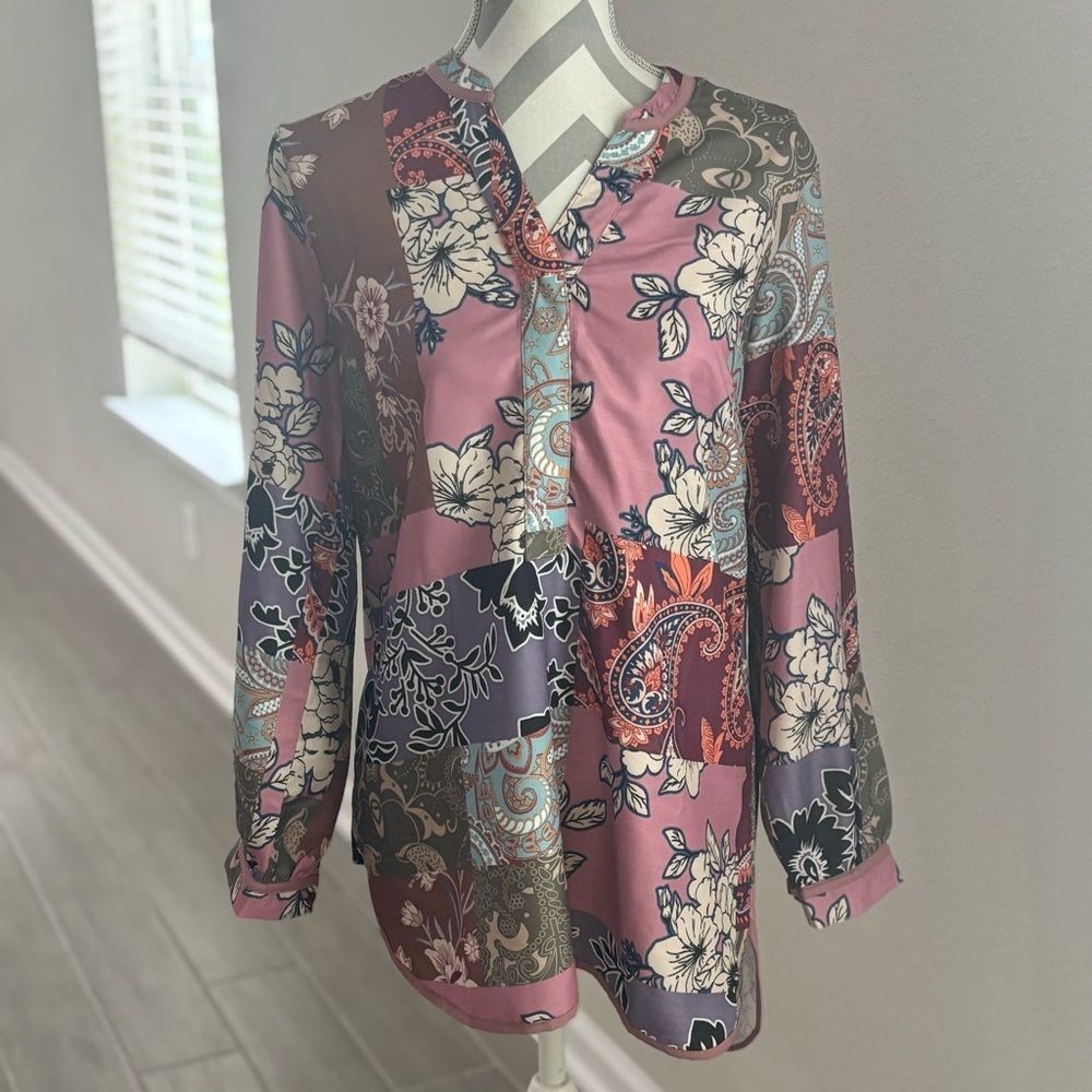 Soft Surroundings Patchwork Floral Paisley Tunic Blouse Small